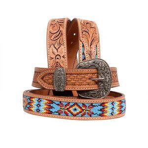 7654 Western Leather Belt For Women Brown Floral Pure